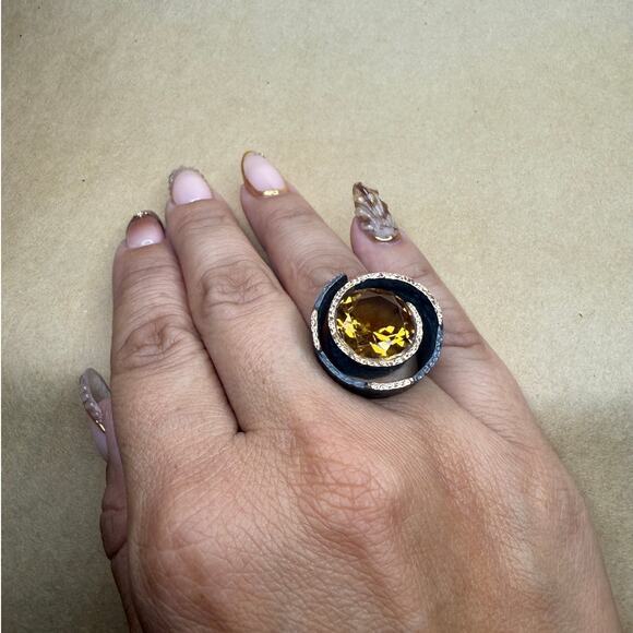 Turkish Zultanite Gem Hammered Black Rhodium 925 Sterling Silver and Gold Ring - Picture 10 of 16